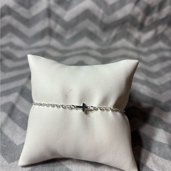 New! Silver Tone Dainty Cross Bracelet Lobster Clasp & Extension - Picture 2 of 4